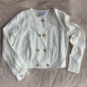 EUC Cabi Ivory White Cropped Lyocell Linen Shirt Jacket Top